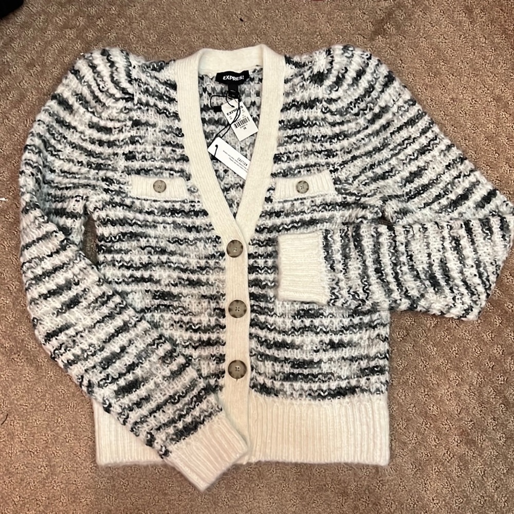 Express Monochrome Button-Up Cardigan